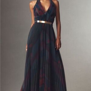 Anthropologie Elegant Halter Maxi Dress - Black and Red
